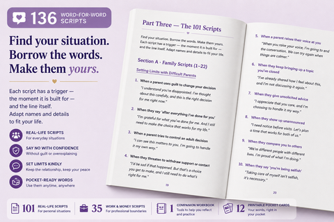 💜 How to Set Boundaries Without Feeling Guilty — 136 Scripts, Workbook & Pocket Cards (Bundle)