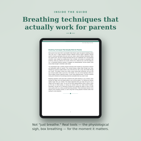 Inside the Calm Parent Reset workbook — guide page with worksheet